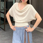 Batwing-Sleeve Off-Shoulder Plain Crop Top