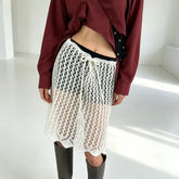 Drawstring Waist Plain Crochet Knit Pencil Skirt