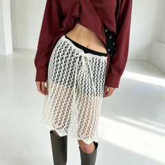 Drawstring Waist Plain Crochet Knit Pencil Skirt