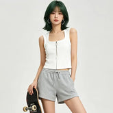 Scoop Neck Plain Zip Tank Top