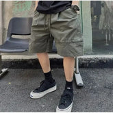 Drawstring Waist Plain Wide Leg Cargo Shorts