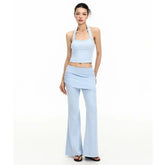 Low Rise Plain Skirt Overlay Flared Pants