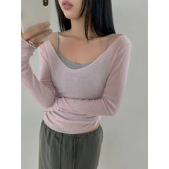 Long-Sleeve V-Neck Plain T-Shirt