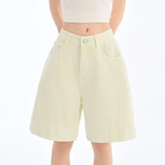Mid Rise Washed Denim Wide Leg Shorts