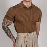 Short-Sleeve Collar Plain Ribbed T-Shirt