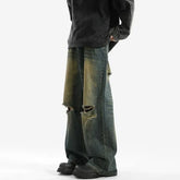 Mid Rise Washed Distressed Wide Leg Jeans