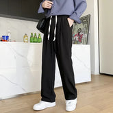 Drawstring Waist Plain Straight Leg Pants