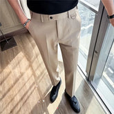 Mid Rise Plain Cropped Straight Leg Dress Pants