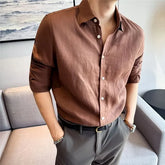 Long-Sleeve Button-Up Plain Shirt / Stand Collar Shirt