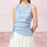 Sleeveless Plain Ruched Asymmetrical Blouse