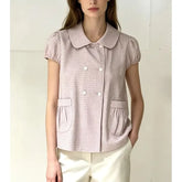Puff Sleeve Doll Collar Plaid Loose-Fit Blouse