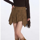 High Waist Leopard Asymmetric Hem Mini Skirt