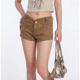 Low Waist Button Detail Plain Slim-Fit Shorts