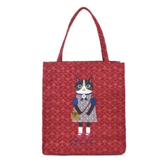 Parlor Suzurando Cat Jacquard Small Tote Bag Red