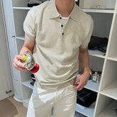 Short-Sleeve Plain Knit Polo Top