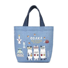 Cat Nekomaruke Osaka Trip Mini Canvas Tote Bag Light Blue