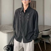 Long-Sleeve Buttoned Accent Plain Shirt