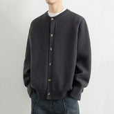 Crewneck Button-Up Plain Cardigan