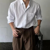 Long-Sleeve Pocketed Plain Shirt