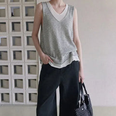 V-Neck Two Tone Layered Tank Top