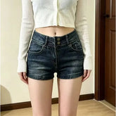Mid Waist Washed Denim Shorts