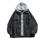 Hooded Mock Two Piece Washed Denim Jacket