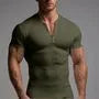 Short-Sleeve Plain Ribbed Henley T-Shirt