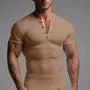 Short-Sleeve Plain Ribbed Henley T-Shirt