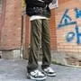 Mid Waist Fleece-Lined Plain Wide Leg Cargo Pants