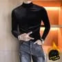 Long-Sleeve Mock Neck Plain Velvet Slim Fit T-Shirt