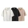Elbow-Sleeve Plain Hooded Ruched Top