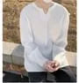 Long-Sleeve Notch Neck Plain Ribbed T-Shirt