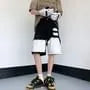 Mid Rise Distressed Panel Denim Shorts