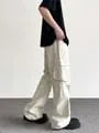 High Waist Plain Wide Leg Cargo Pants