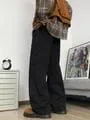 High Waist Plain Wide Leg Cargo Pants