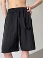 Drawstring Waist Plain Shorts / Mid Rise Plain Straight Leg Pants