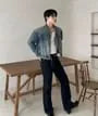 Collared Washed Button-Up Crop Denim Jacket