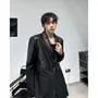 Notch Lapel Plain Faux Leather Panel One-Buttoned Blazer