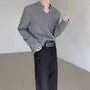 Long-Sleeve Notch Neck Plain T-Shirt