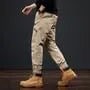 Mid Rise Plain Straight Leg Cargo Pants
