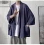 3/4-Sleeve Plain Open Front Kimono Jacket