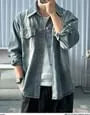 Washed Button-Up Denim Shirt Jacket