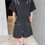 Drawstring Waist Plain Studded Shorts