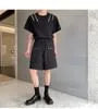Drawstring Waist Plain Studded Shorts