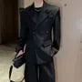 Peak Lapel Plain Double-Breasted Blazer