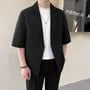 Elbow-Sleeve Lapel Collar Plain Single Button Blazer