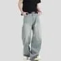 Couple Matching Mid Waist Striped Washed Distressed Baggy Jeans