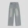 Couple Matching Mid Waist Striped Washed Distressed Baggy Jeans