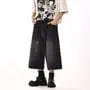 High Waist Washed Wide Leg Capri Jeans