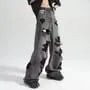 Low Rise Washed Distressed Wide Leg Jeans
